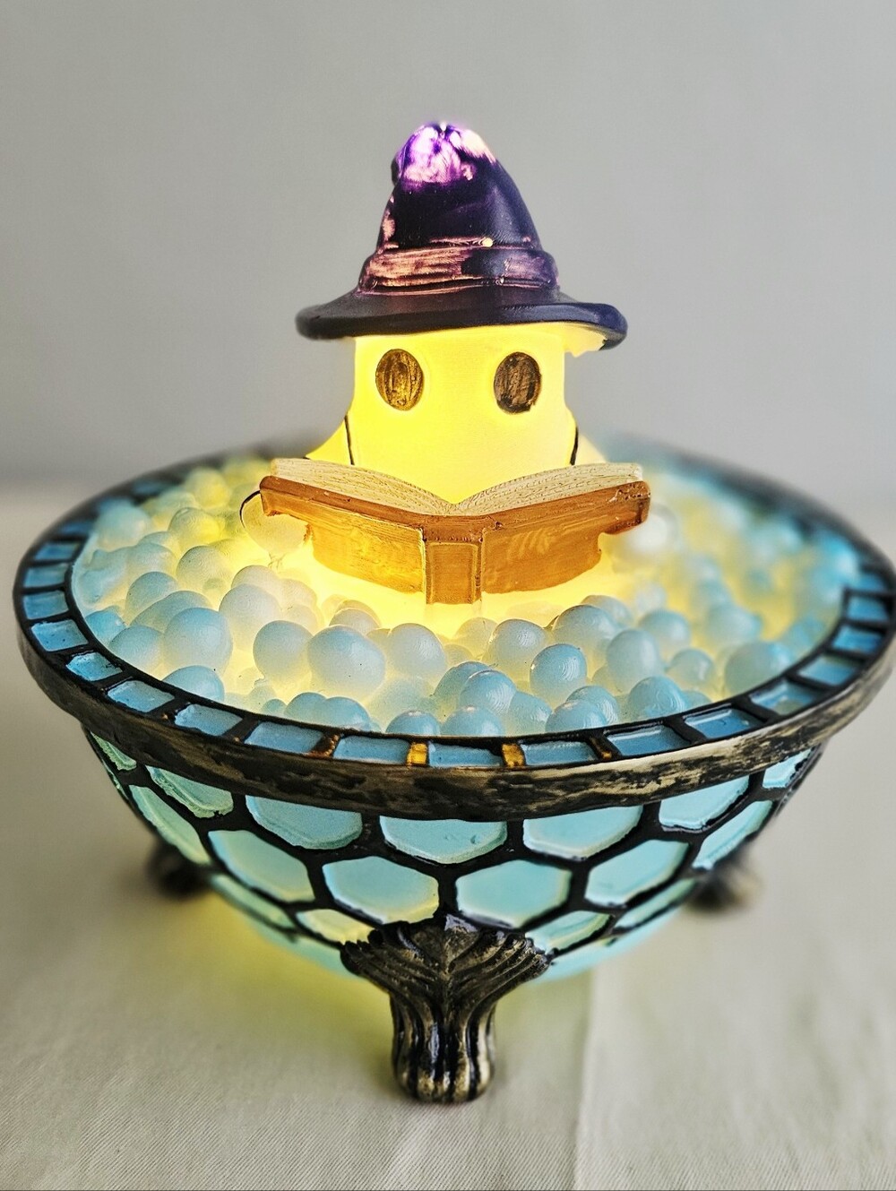 Halloween Ghost Reading Book LED Night Light Bubble Bath Decor Cute Spooky